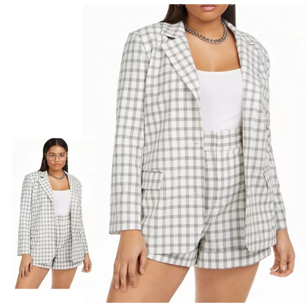 Danielle Bernstein 3X plus size button up ivory plaid jacket NWT